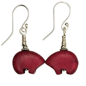 Red Zuni Bear Sterling Silver Plated Earrings Gift Ethnic Nature Boho